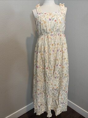 Umgee Cream Maxi Dress with Pastel Floral Embroidery